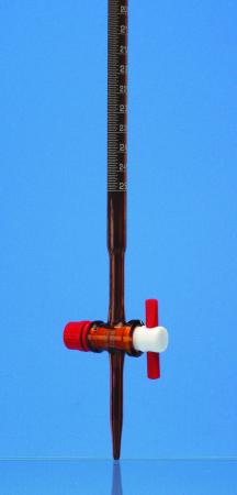 Amber Glass burette 25ml x 0.1 with PTFE key stopcock, Class AS