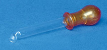 Glass eye dropper, curved button end, with teat